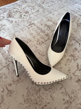 Wild Diva White Studded Pointed Toe Stiletto Heels